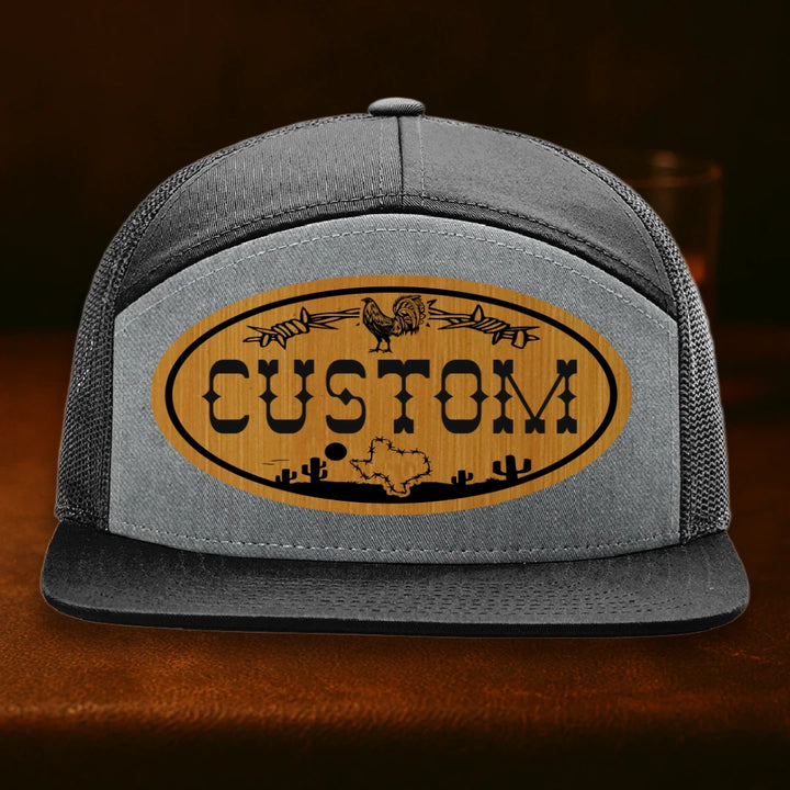 Lonestar Rooster Personalized Leather Patch Hat - Richardson 168 Heather Grey To Black