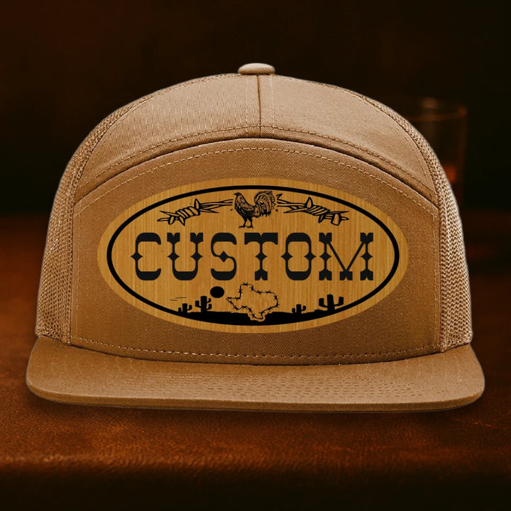 Lonestar Rooster Personalized Leather Patch Hat - Richardson 168 Caramel