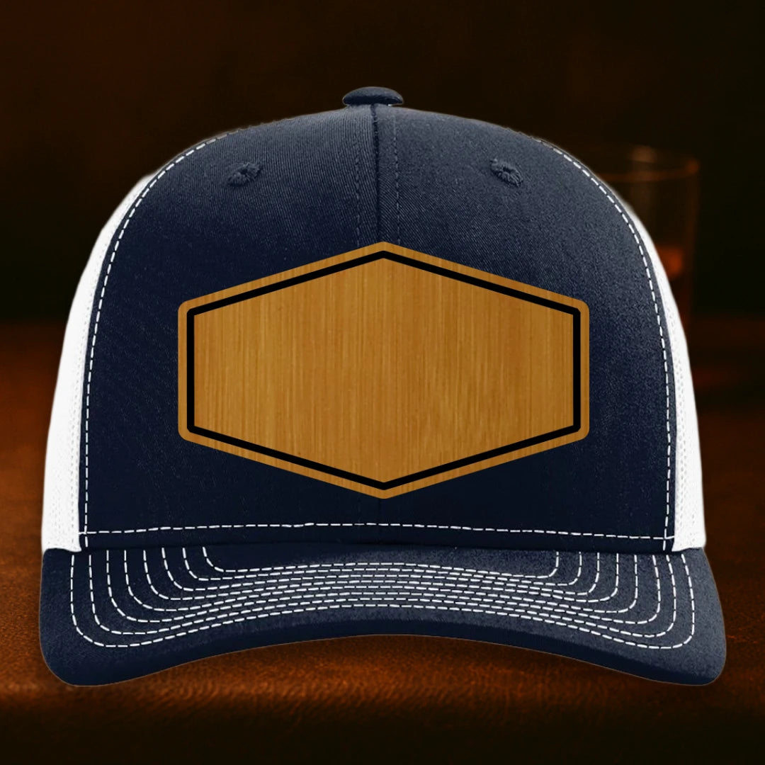 Upload Your Logo Custom Leather Patch Hat - Richardson 112 Navy To White