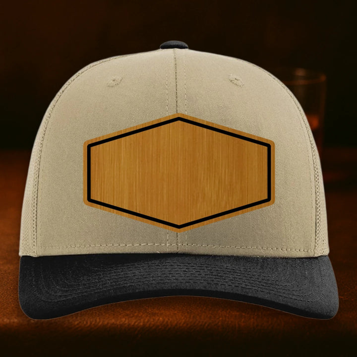 Upload Your Logo Custom Leather Patch Hat - Richardson 112 Khaki To Black Combo