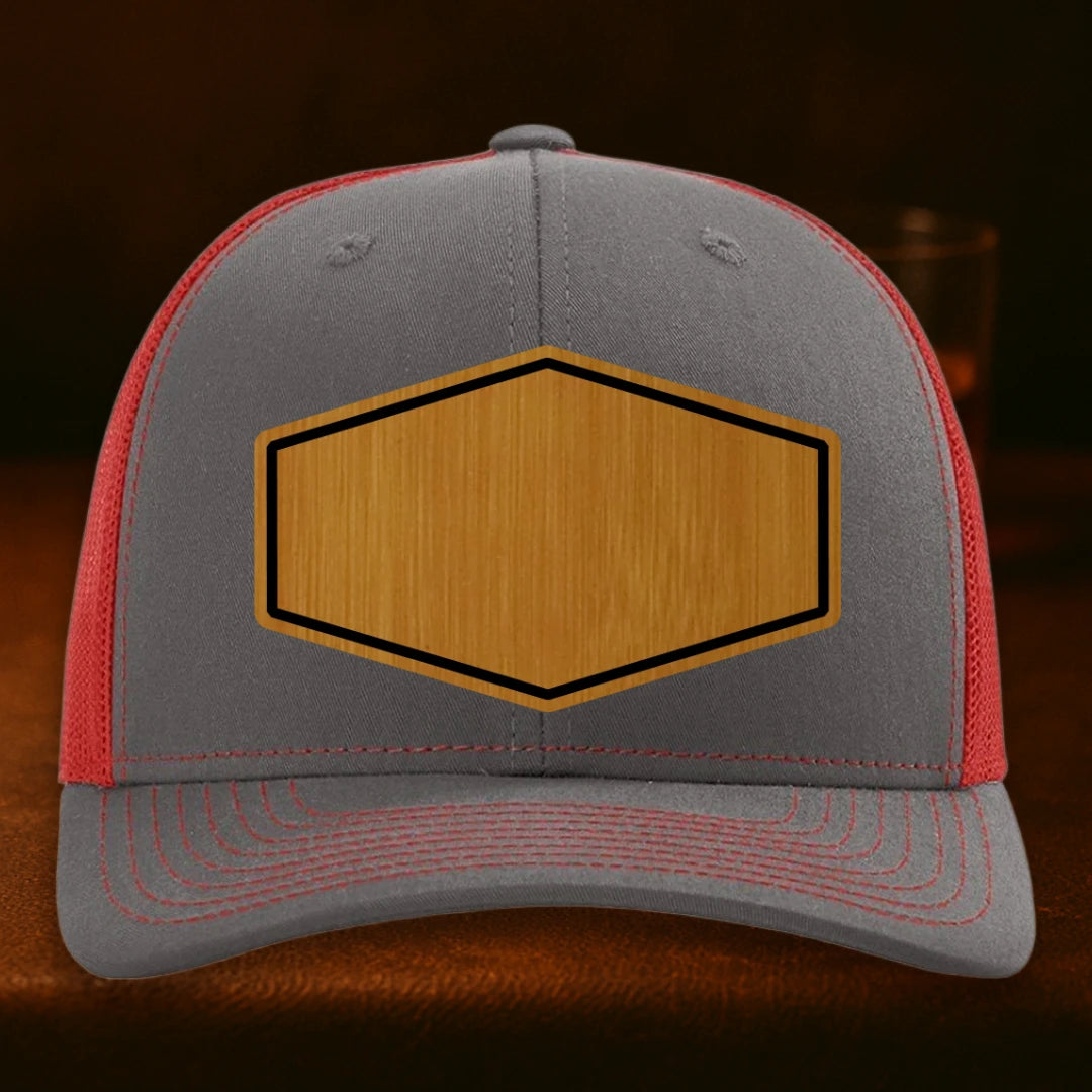 Upload Your Logo Custom Leather Patch Hat - Richardson 112 Charcoal To Red