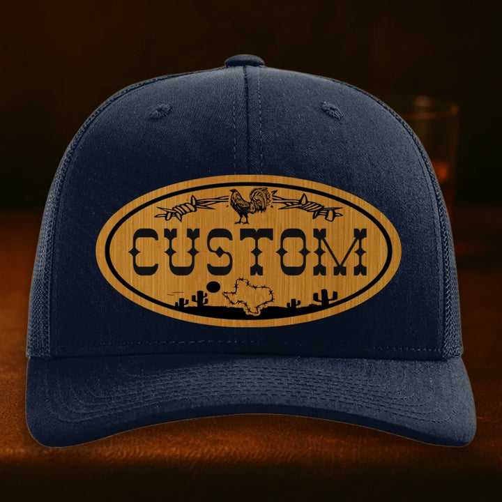 Lonestar Rooster Personalized Leather Patch Hat - Richardson 112 Navy