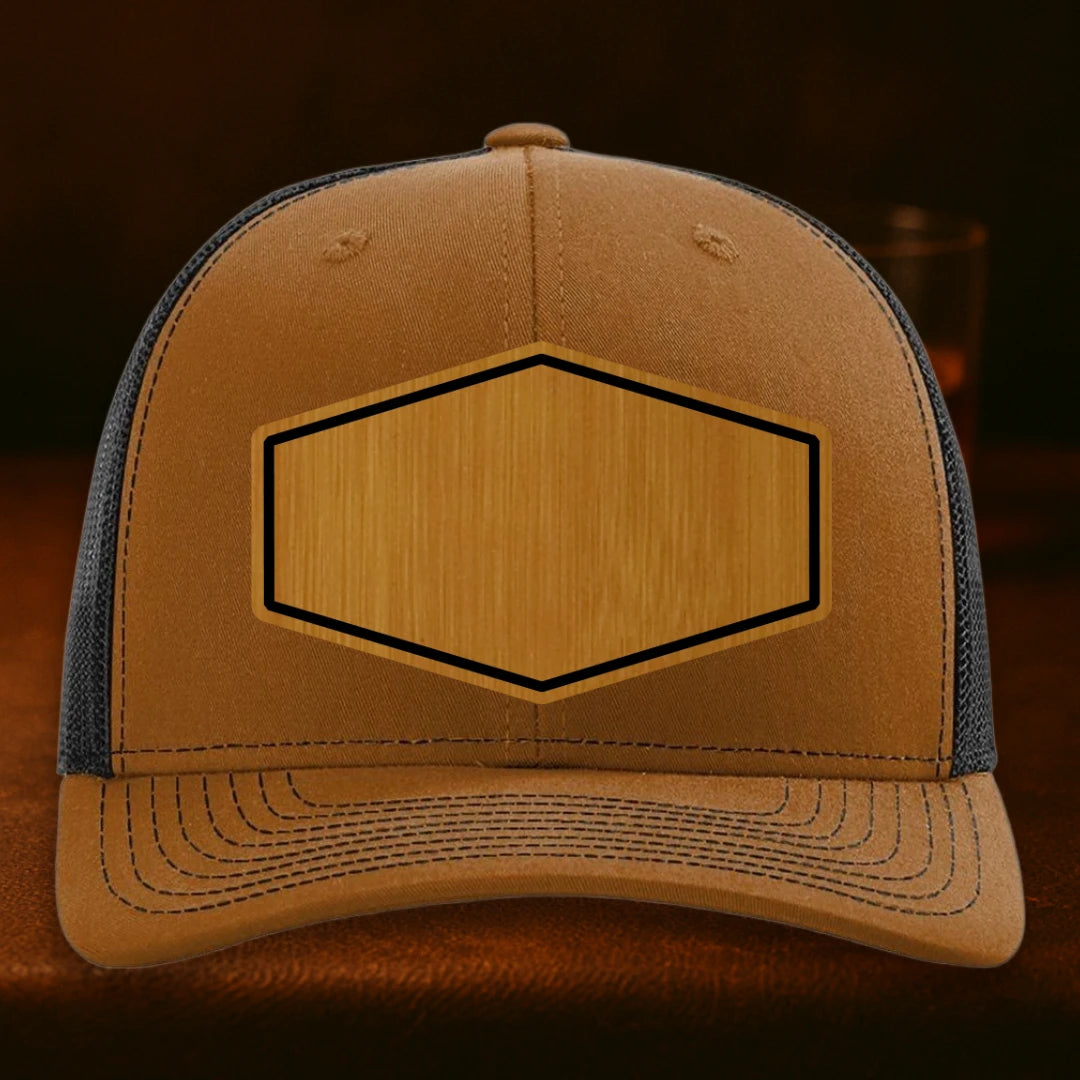 Upload Your Logo Custom Leather Patch Hat - Richardson 112 Caramel To Black