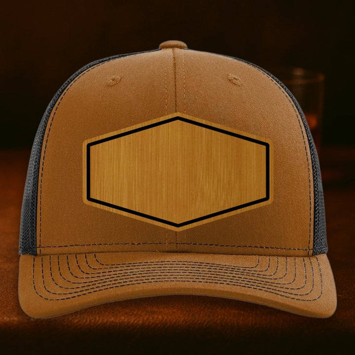 Upload Your Logo Custom Leather Patch Hat - Richardson 112 Caramel To Black