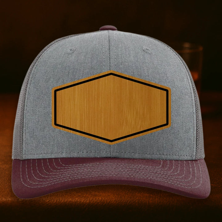 Upload Your Logo Custom Leather Patch Hat - Richardson 112 Heather Grey To Charcoal To Maroon