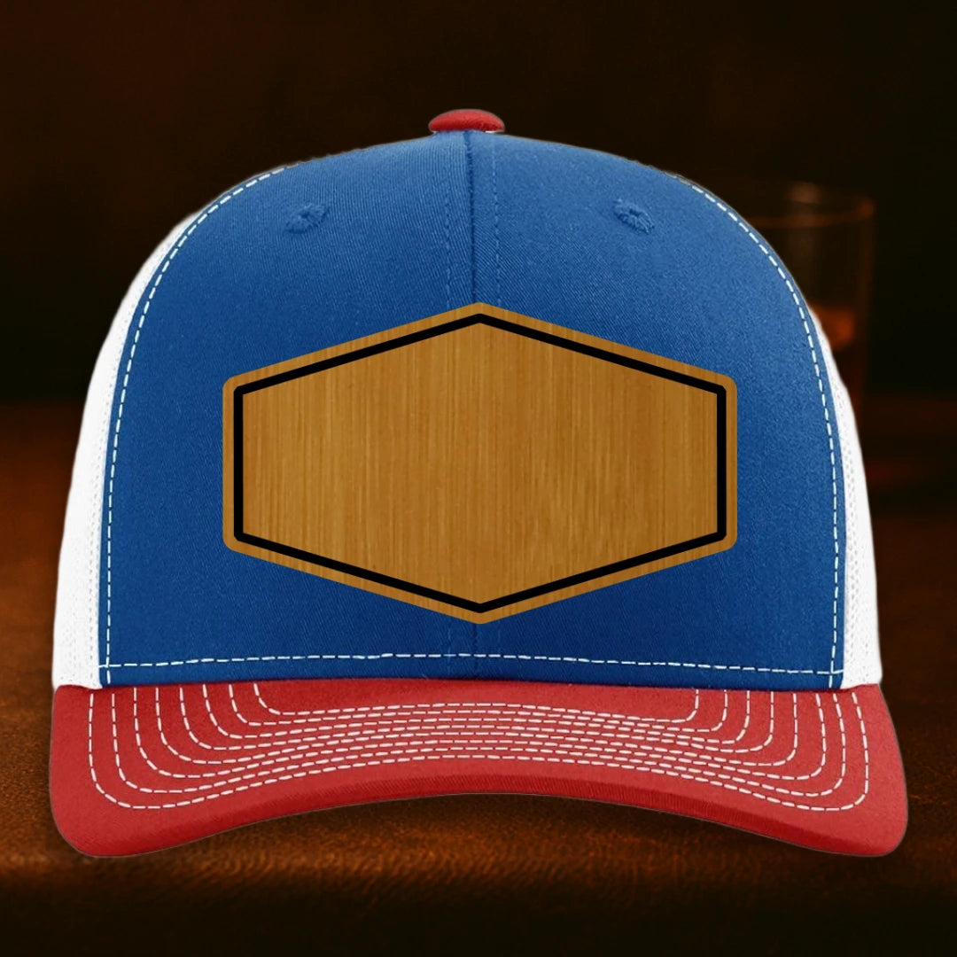 Upload Your Logo Custom Leather Patch Hat - Richardson 112 Royal To White To Red