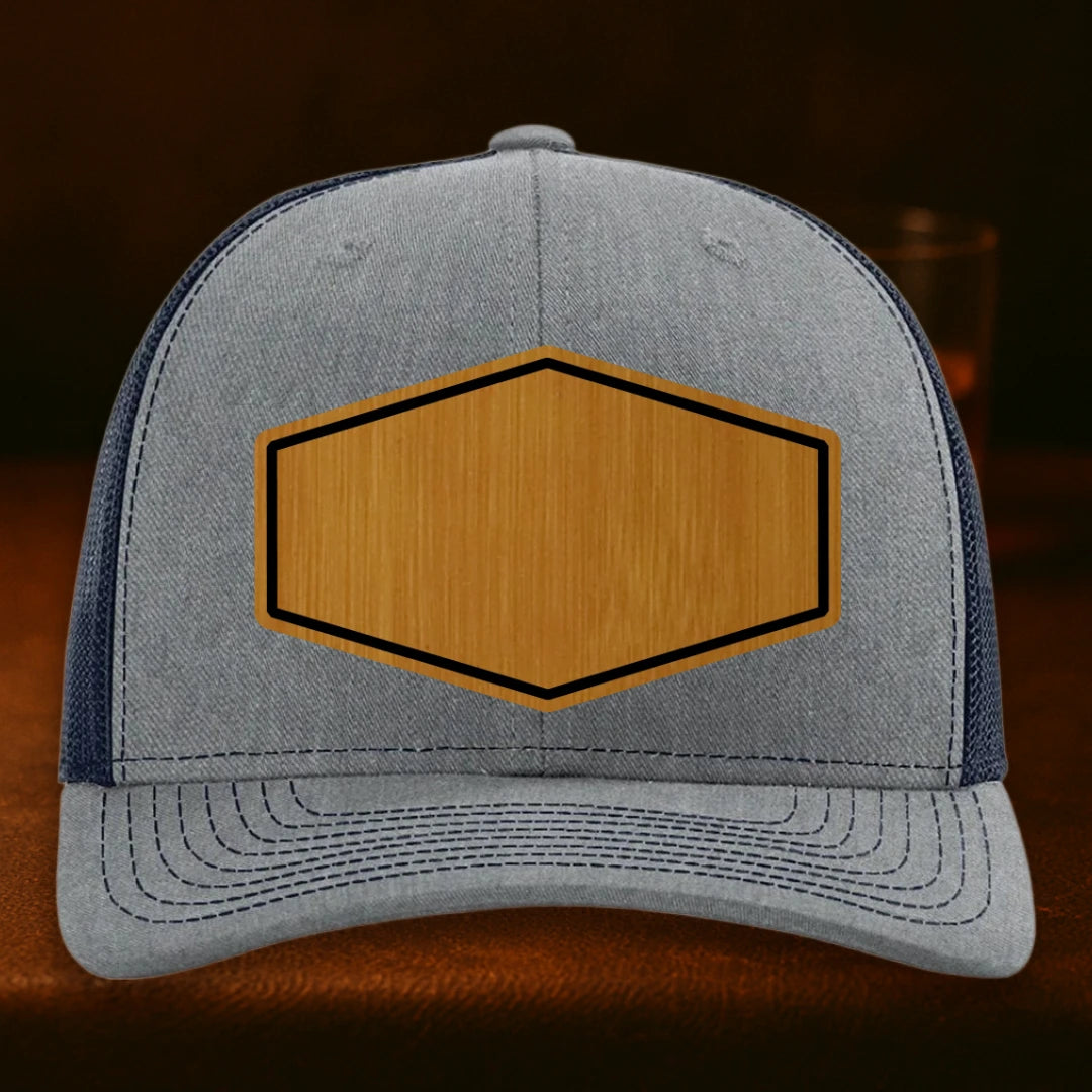 Upload Your Logo Custom Leather Patch Hat - Richardson 112 Heather Grey To Navy