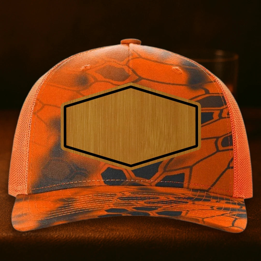 Upload Your Logo Custom Leather Patch Hat - Richardson 112PFP Kryptek Inferno To Blaze Orange
