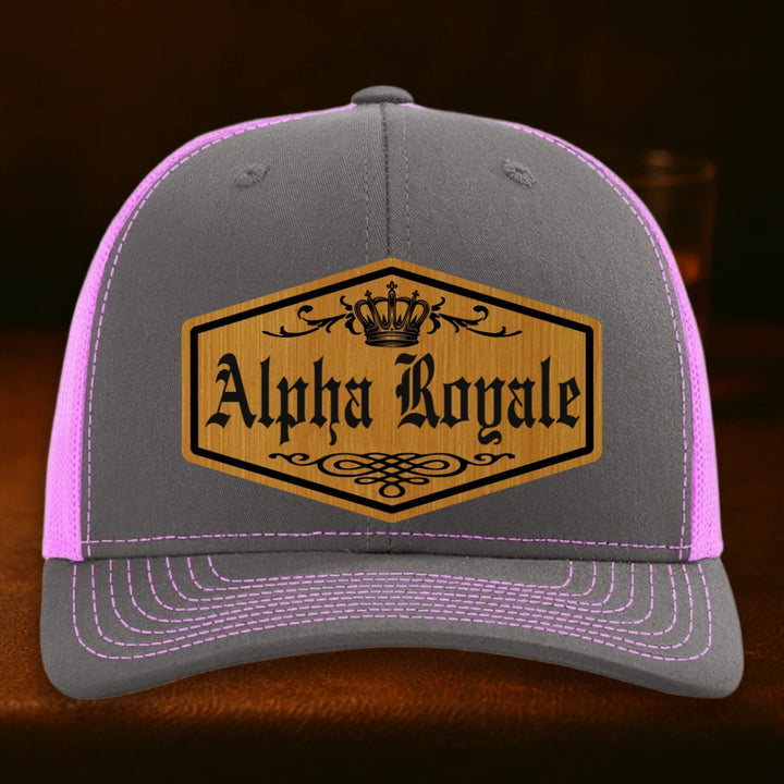 Alpha Royale Personalized Leather Patch Hat - Richardson 112 Charcoal To Neon Pink