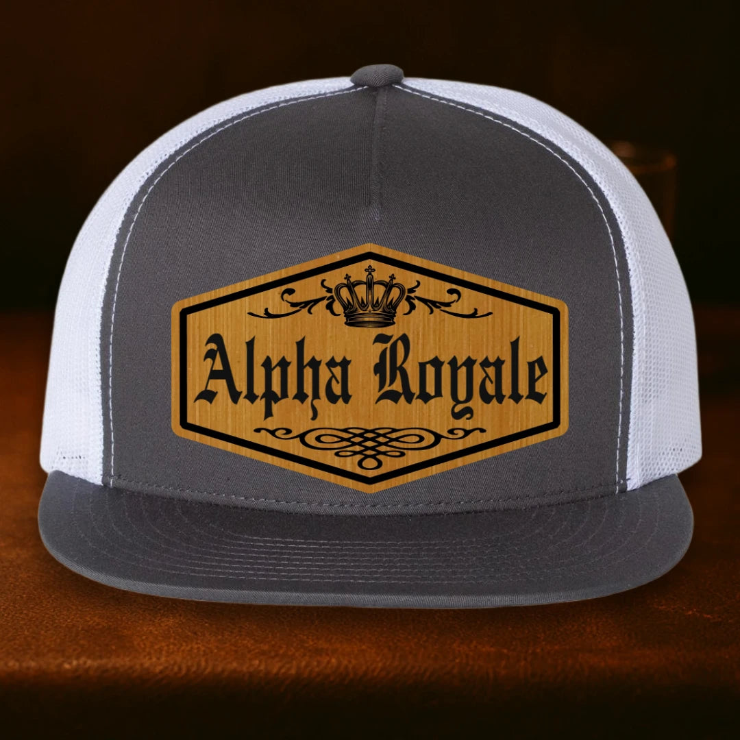 Alpha Royale Personalized Leather Patch Hat - Yupoong 6006 Charcoal To White