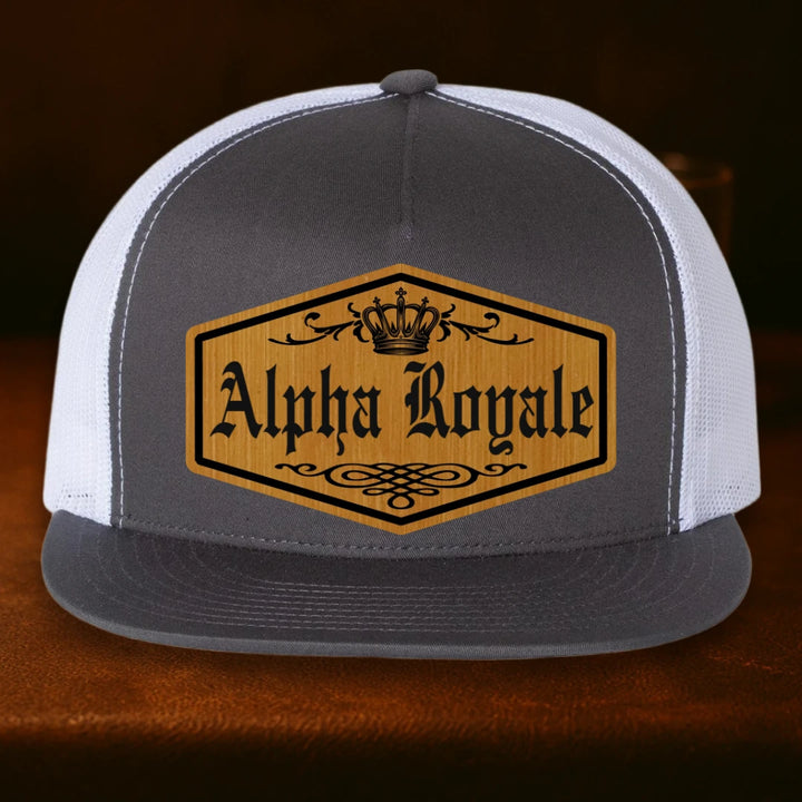 Alpha Royale Personalized Leather Patch Hat - Yupoong 6006 Charcoal To White