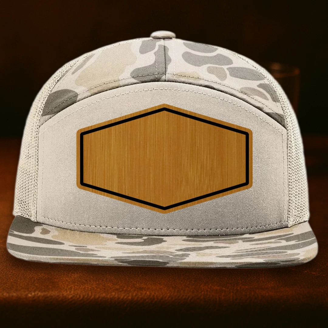 Upload Your Logo Custom Leather Patch Hat - Richardson 168P Harvest Duck Camo To Sandstone
