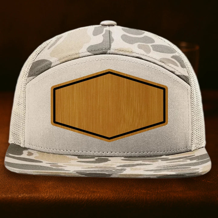 Upload Your Logo Custom Leather Patch Hat - Richardson 168P Harvest Duck Camo To Sandstone