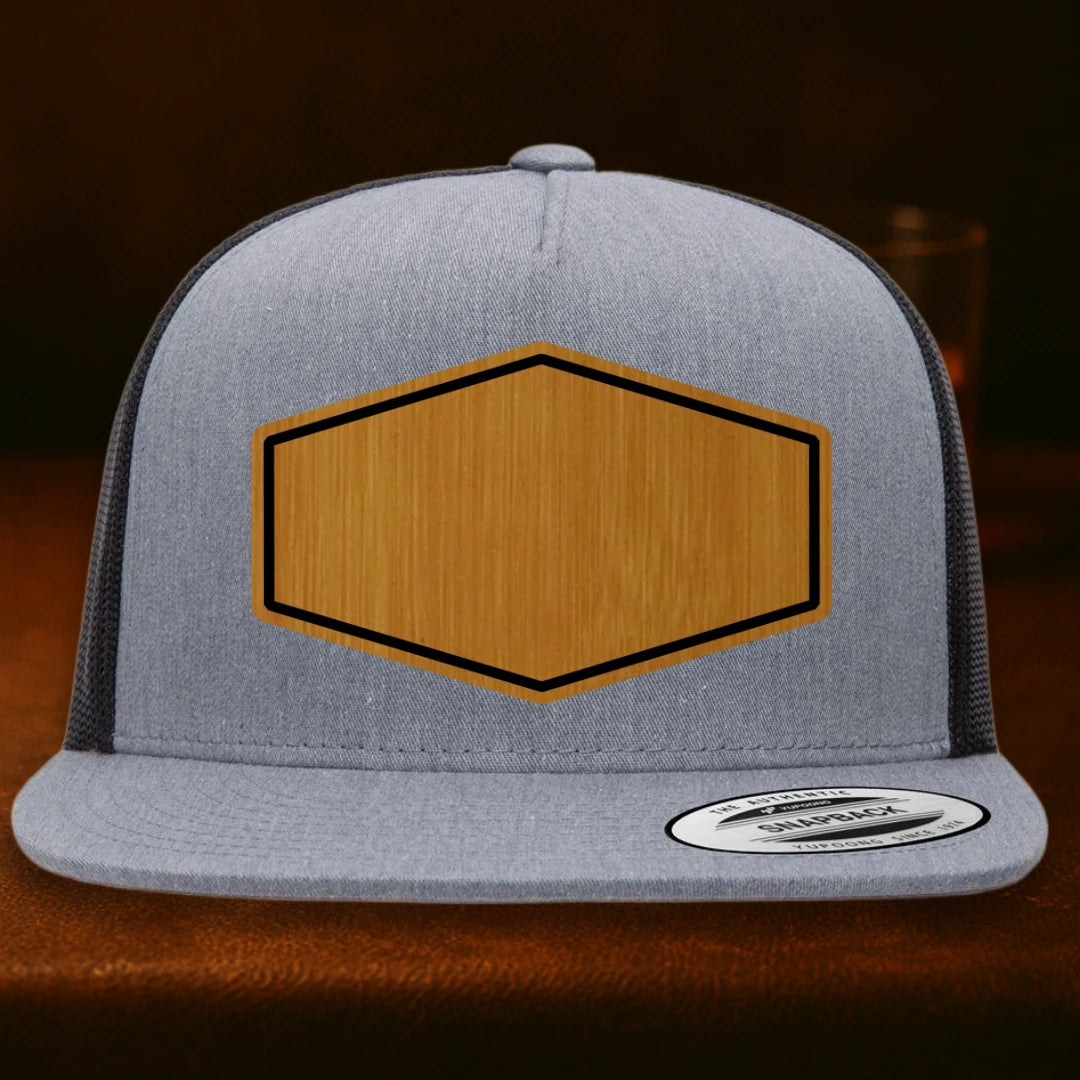 Upload Your Logo Custom Leather Patch Hat - Yupoong 6006 Heather Grey To Black
