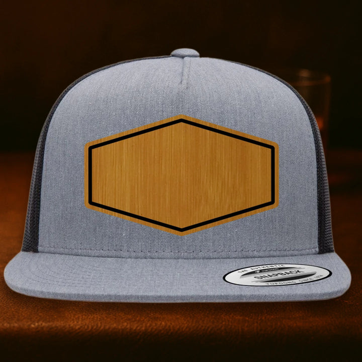 Upload Your Logo Custom Leather Patch Hat - Yupoong 6006 Heather Grey To Black