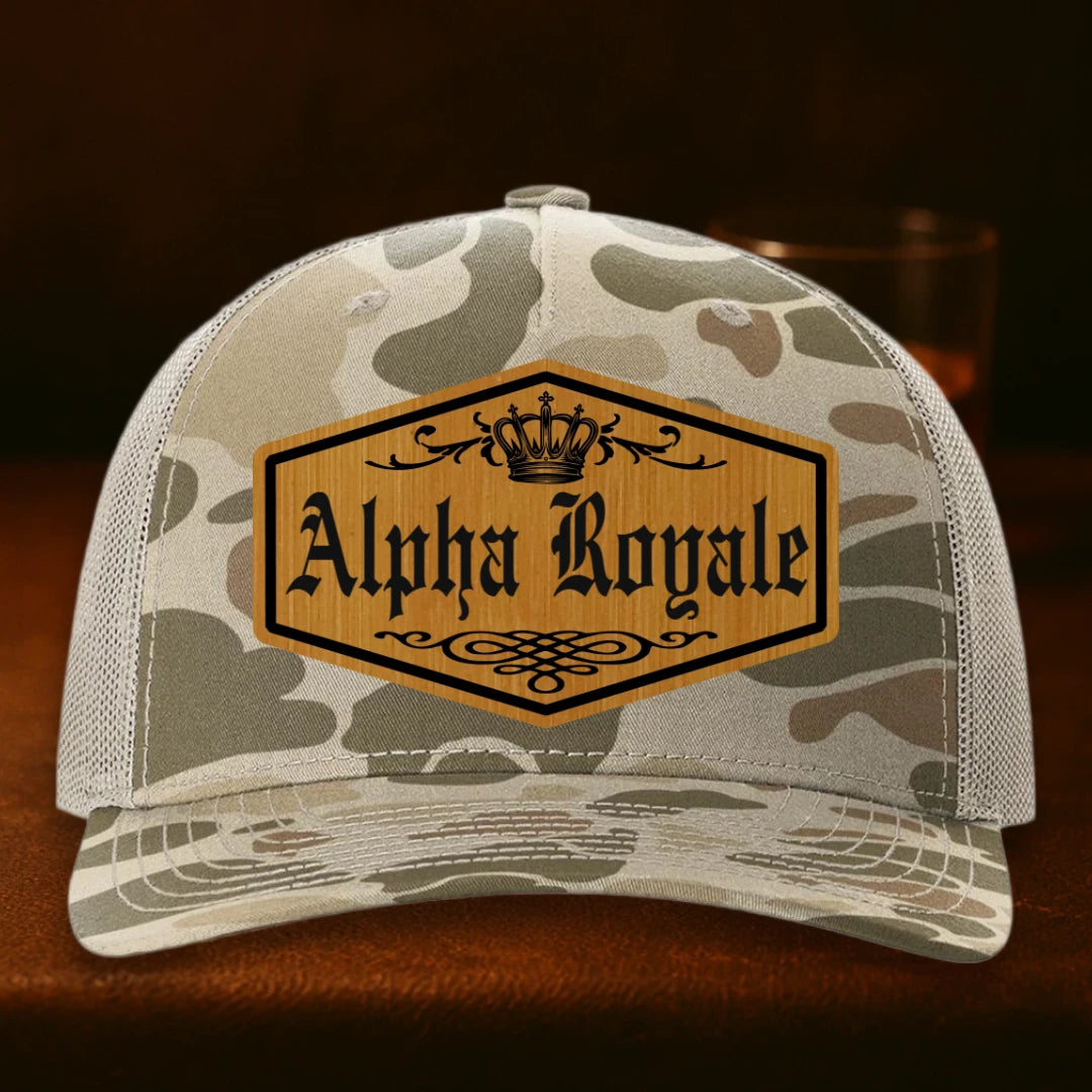Alpha Royale Personalized Leather Patch Hat - Richardson 112PFP Harvest Duck Camo To Light Tan