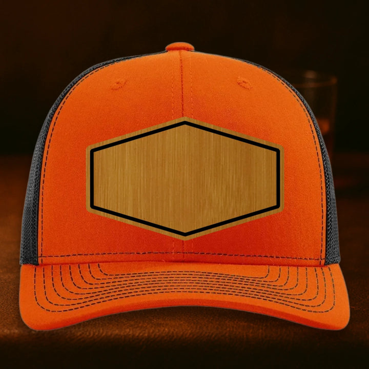 Upload Your Logo Custom Leather Patch Hat - Richardson 112 Orange To Black