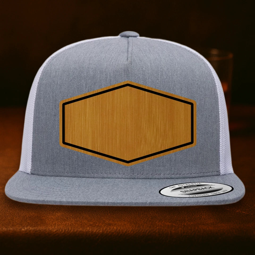 Upload Your Logo Custom Leather Patch Hat - Yupoong 6006 Heather Grey To White