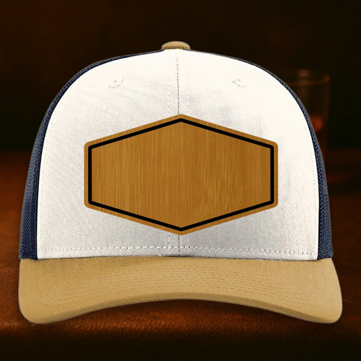 Upload Your Logo Custom Leather Patch Hat - Richardson 112 Cream To Navy To Amber Gold