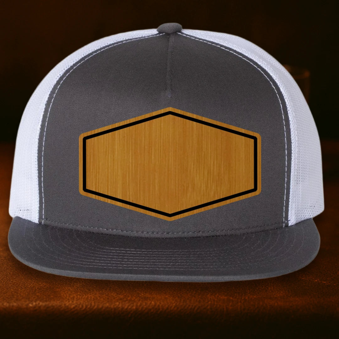 Upload Your Logo Custom Leather Patch Hat - Yupoong 6006 Charcoal To White