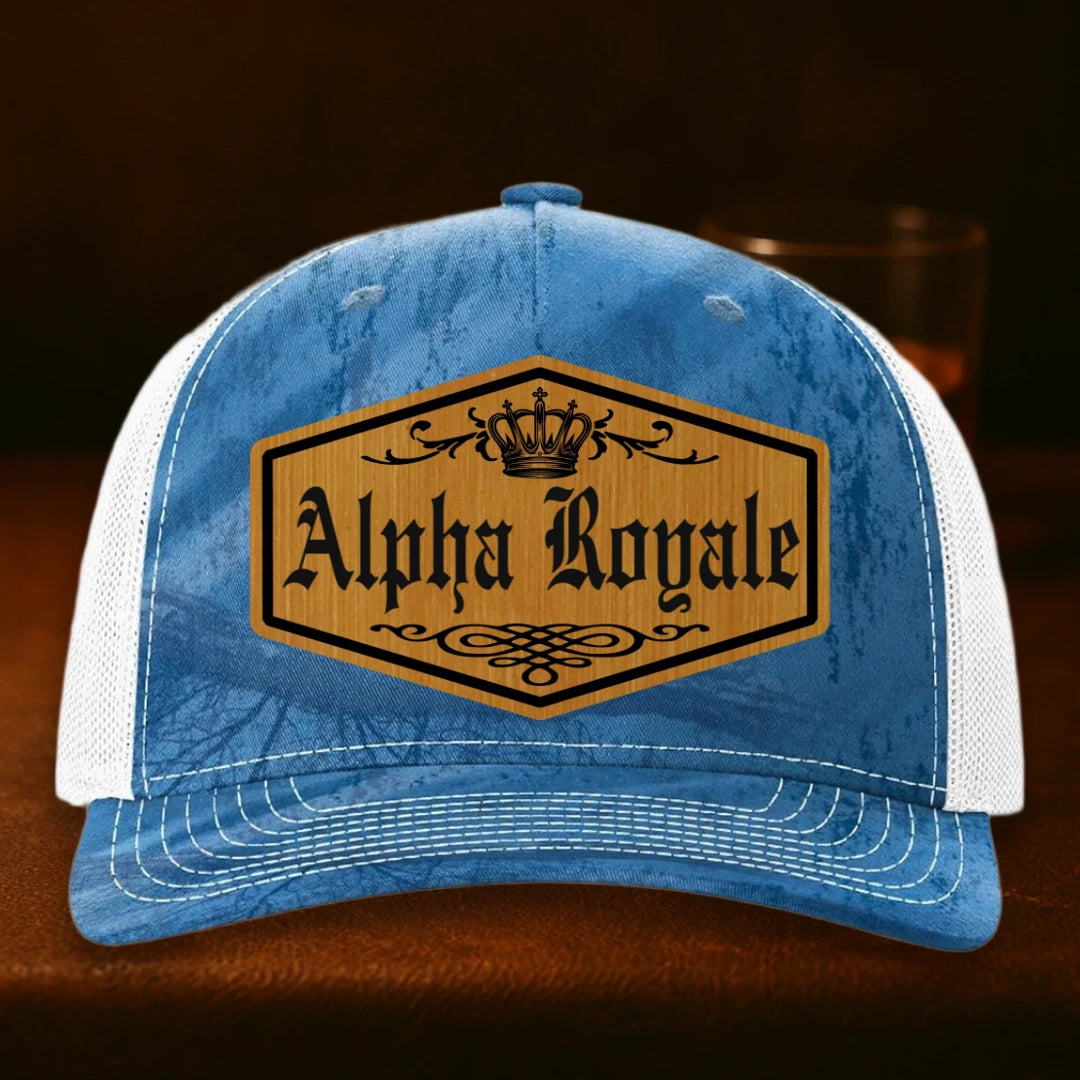 Alpha Royale Personalized Leather Patch Hat - Richardson 112PFP Realtree Fishing Light Blue To White