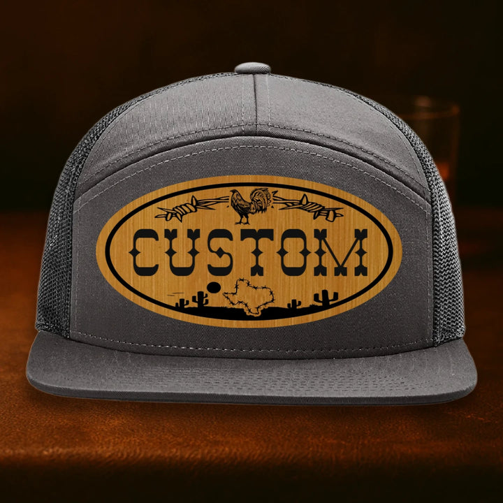 Lonestar Rooster Personalized Leather Patch Hat - Richardson 168 Charcoal To Black