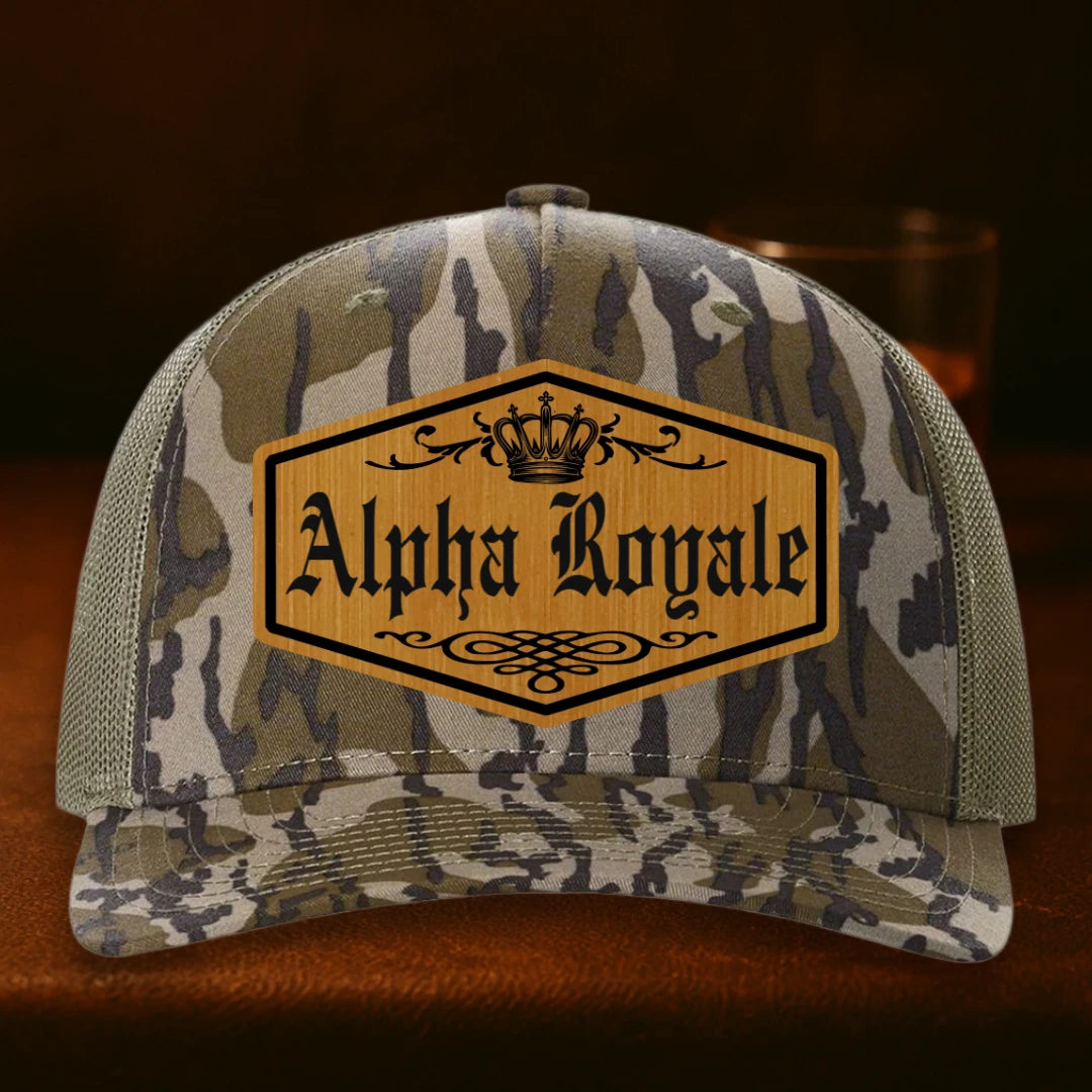 Alpha Royale Personalized Leather Patch Hat - Richardson 112PFP Mossy Oak Bottomland To Loden