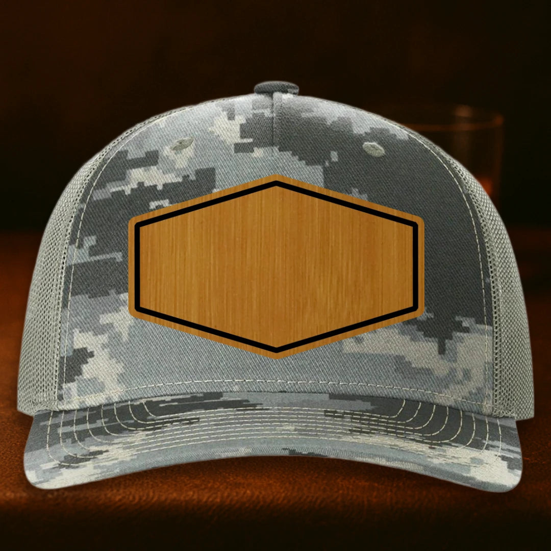 Upload Your Logo Custom Leather Patch Hat - Richardson 112PFP Digital Camo To Light Green