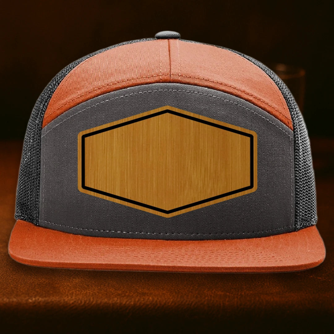 Upload Your Logo Custom Leather Patch Hat - Richardson 168 Charcoal To Burnt Orange To Black