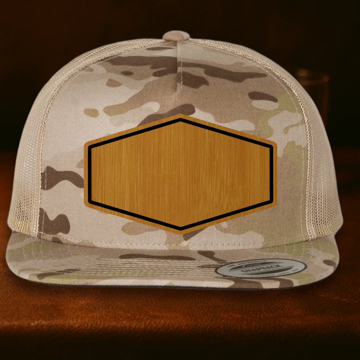 Upload Your Logo Custom Leather Patch Hat - Yupoong 6006 Multicam Arid To Tan