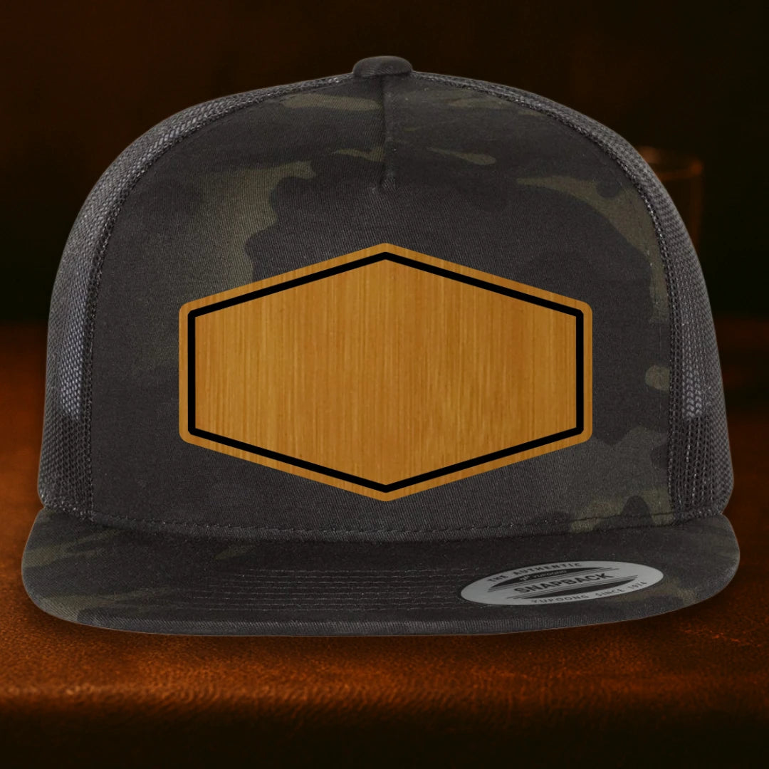 Upload Your Logo Custom Leather Patch Hat - Yupoong 6006 Multicam Black To Black