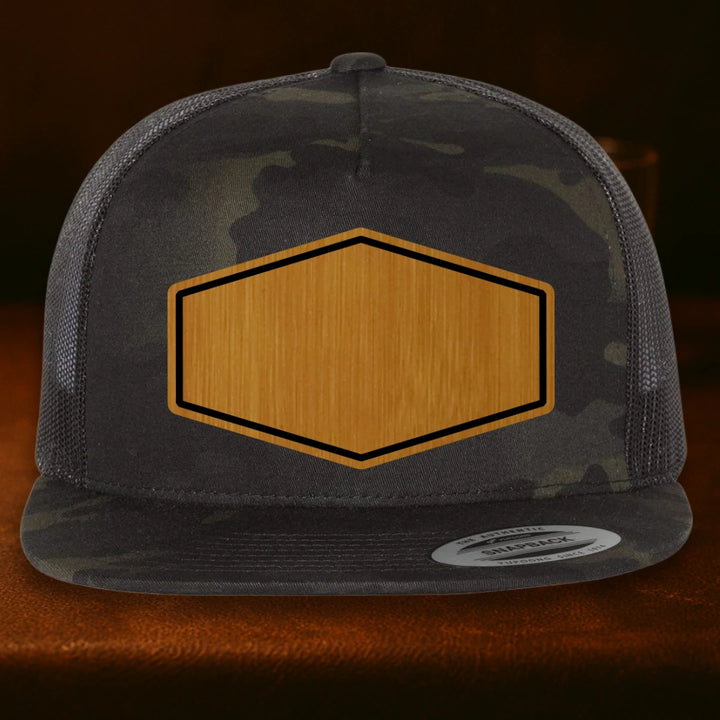 Upload Your Logo Custom Leather Patch Hat - Yupoong 6006 Multicam Black To Black
