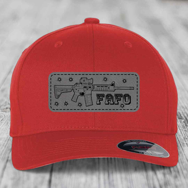 Ar15 Fafo - Leather Patch Hat - Grey to Black Patch - Flexfit 6277 Fitted Hat