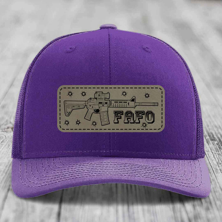 Ar15 Fafo - Leather Patch Hat - Light Brown to Black Patch - Richardson 112 Snapback Trucker Hat