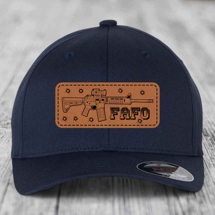 Ar15 Fafo - Leather Patch Hat - Rawhide to Black Patch - Flexfit 6277 Fitted Hat