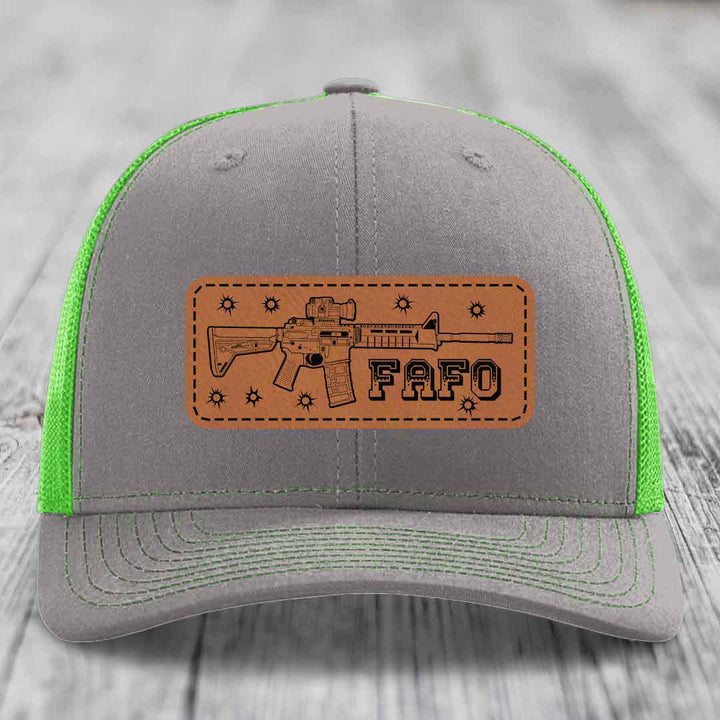 Ar15 Fafo - Leather Patch Hat - Rawhide to Black Patch - Richardson 112 Snapback Trucker Hat