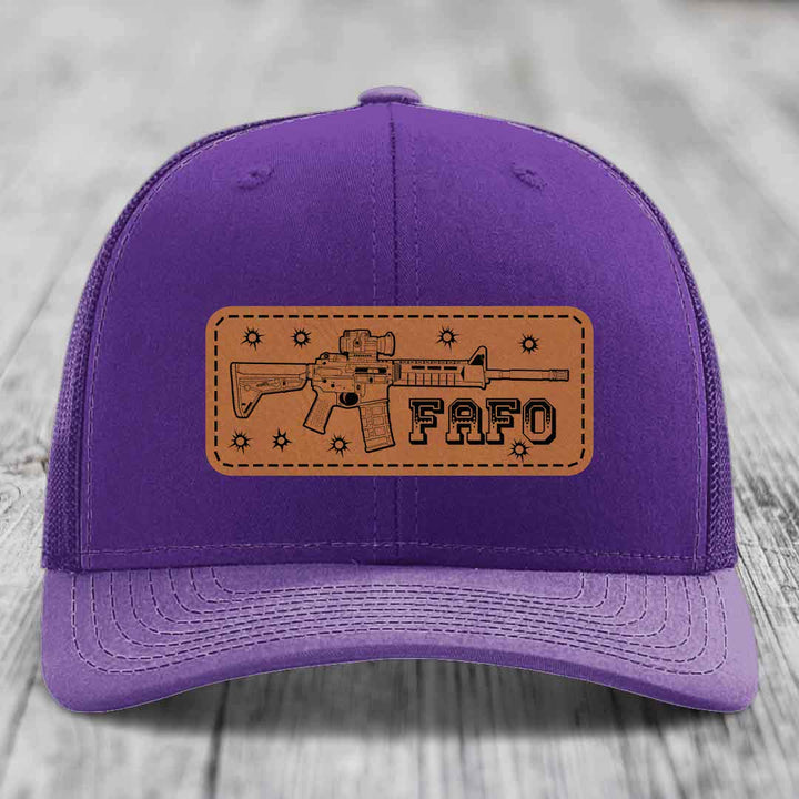 Ar15 Fafo - Leather Patch Hat - Rawhide to Black Patch - Richardson 112 Snapback Trucker Hat