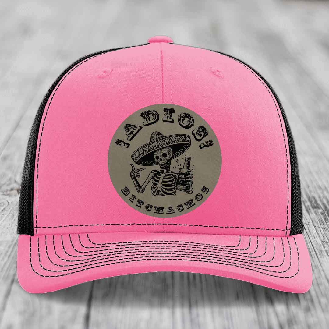 Adios Bitchachos - Leather Patch Hat - Light Brown to Black Patch - Richardson 112 Snapback Trucker Hat