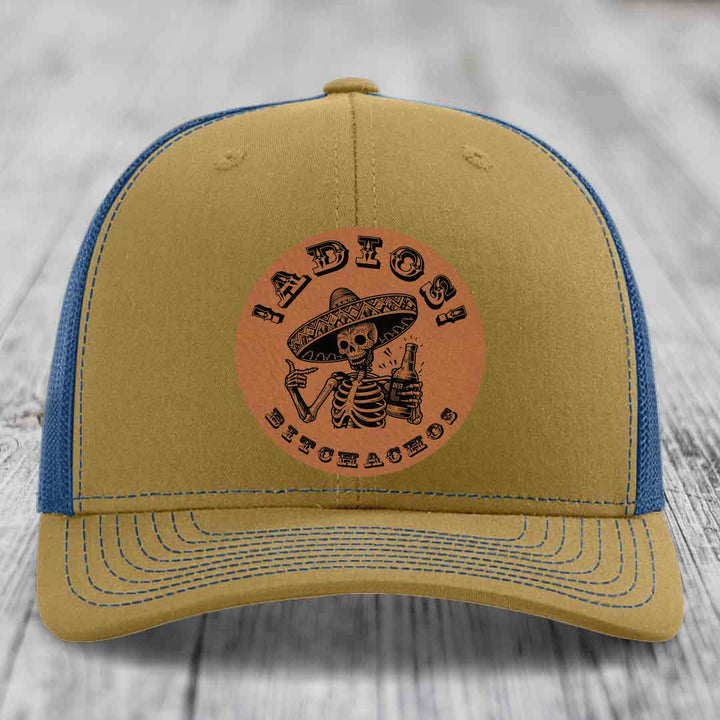 Adios Bitchachos - Leather Patch Hat - Rawhide to Black Patch - Richardson 112 Snapback Trucker Hat