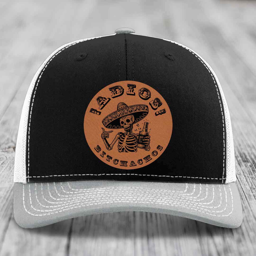 Adios Bitchachos - Leather Patch Hat - Rawhide to Black Patch - Richardson 112 Snapback Trucker Hat
