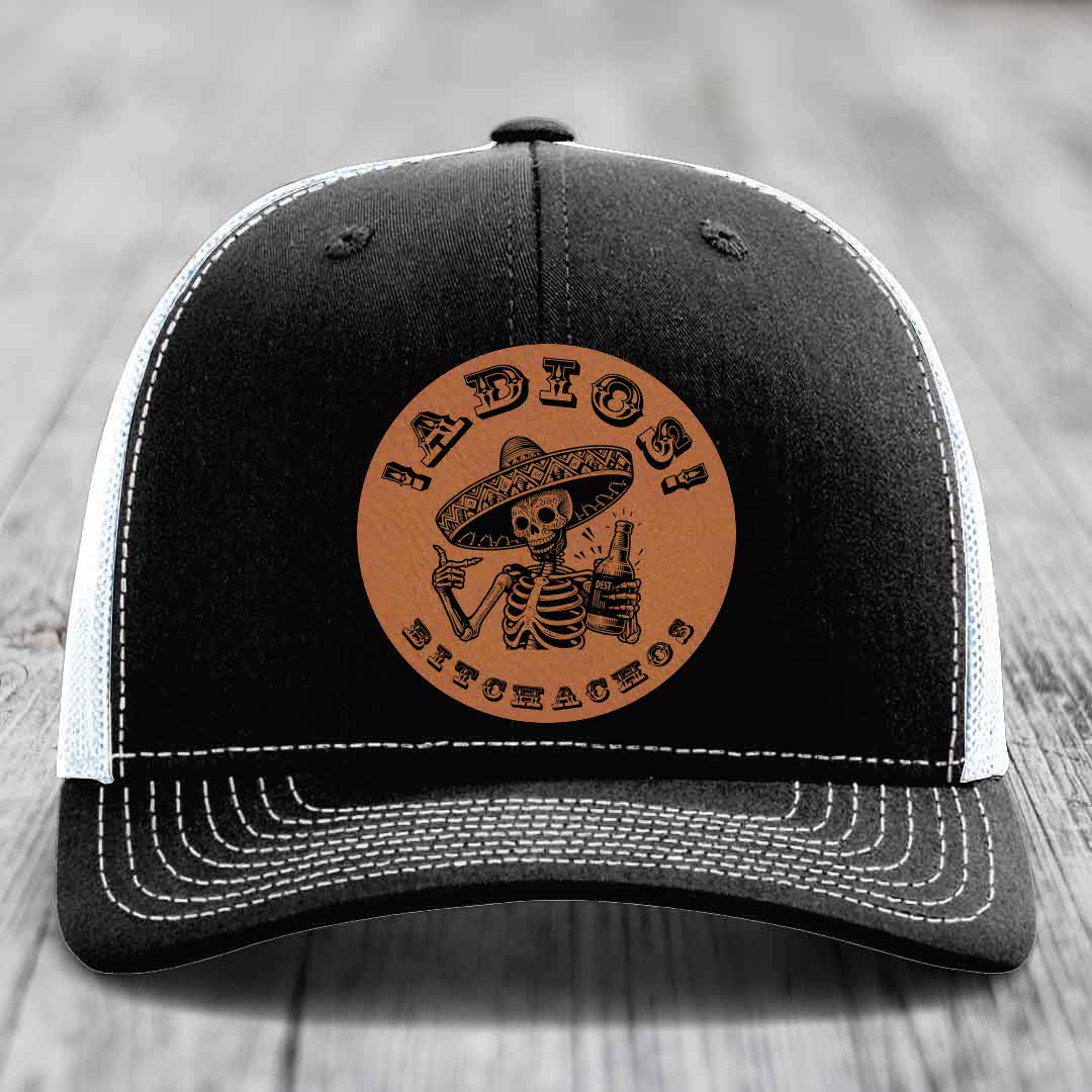 Adios Bitchachos - Leather Patch Hat - Rawhide to Black Patch - Richardson 112 Snapback Trucker Hat