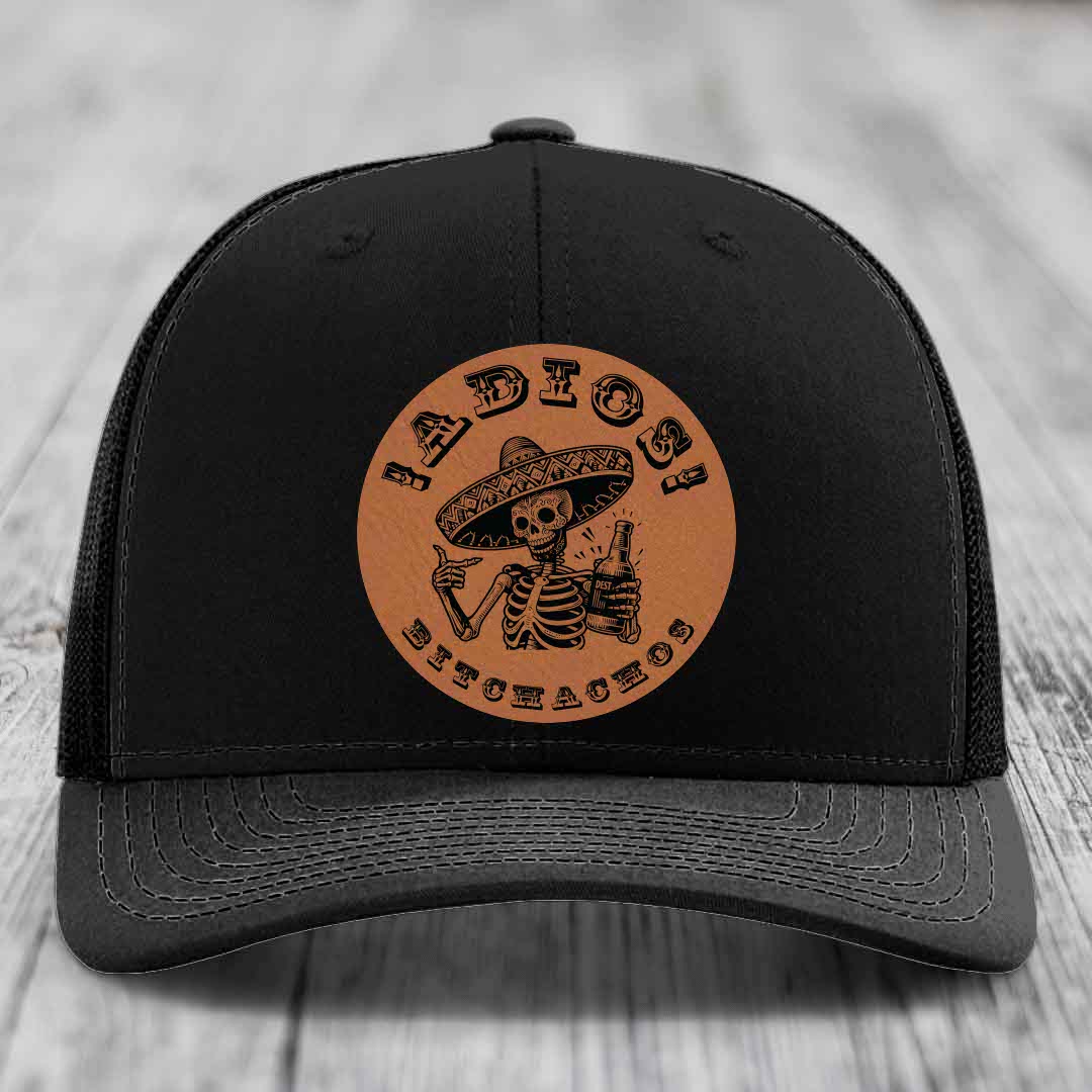 Adios Bitchachos - Leather Patch Hat - Rawhide to Black Patch - Richardson 112 Snapback Trucker Hat