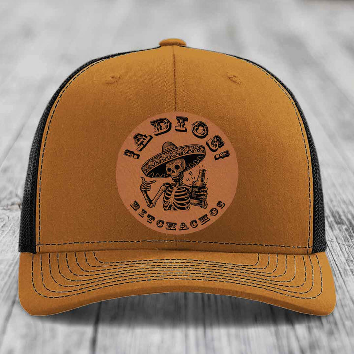 Adios Bitchachos - Leather Patch Hat - Rawhide to Black Patch - Richardson 112 Snapback Trucker Hat