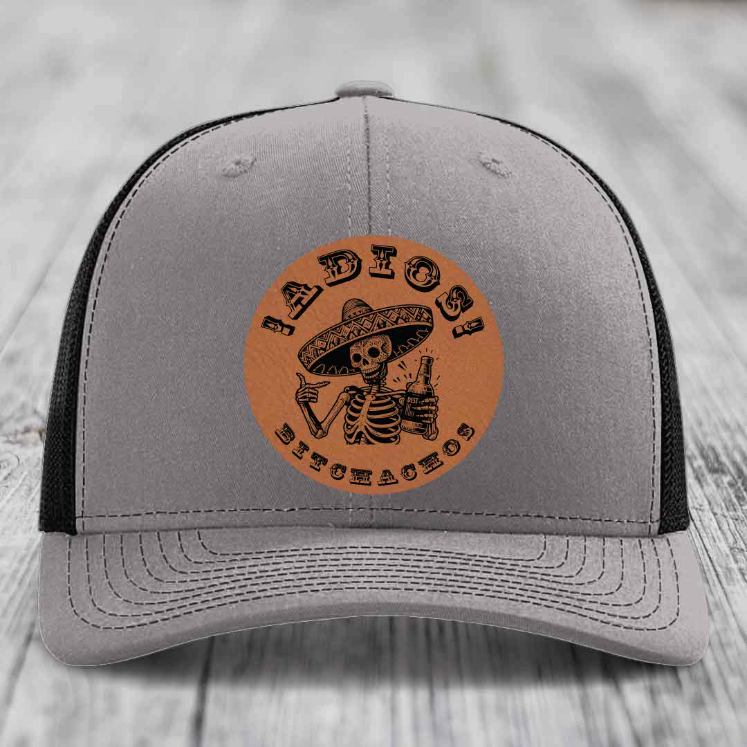 Adios Bitchachos - Leather Patch Hat - Rawhide to Black Patch - Richardson 112 Snapback Trucker Hat