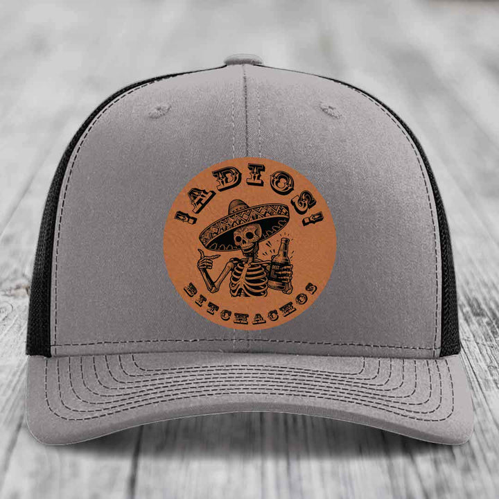 Adios Bitchachos - Leather Patch Hat - Rawhide to Black Patch - Richardson 112 Snapback Trucker Hat