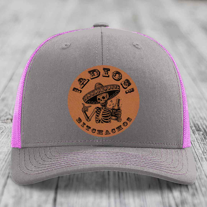 Adios Bitchachos - Leather Patch Hat - Rawhide to Black Patch - Richardson 112 Snapback Trucker Hat