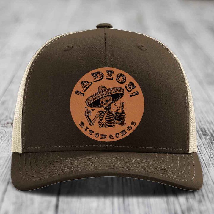 Adios Bitchachos - Leather Patch Hat - Rawhide to Black Patch - Richardson 112 Snapback Trucker Hat