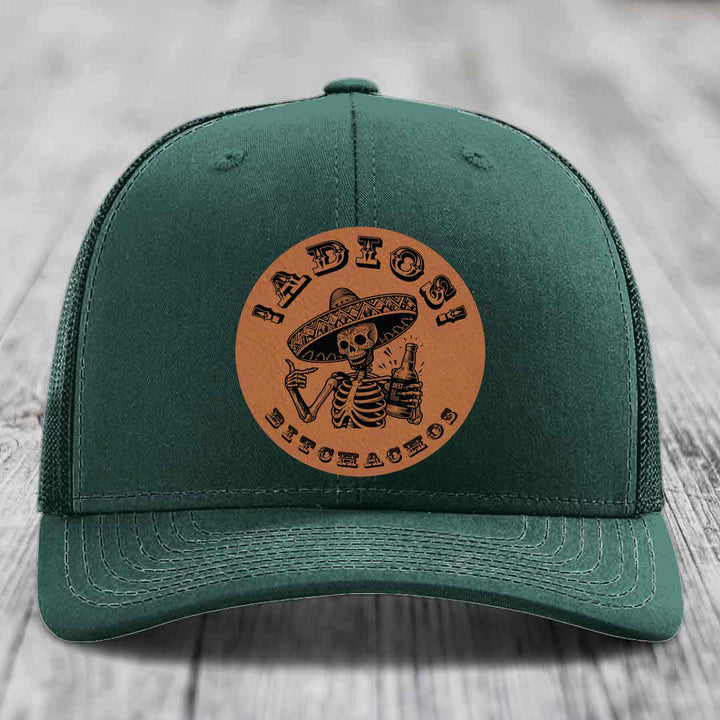 Adios Bitchachos - Leather Patch Hat - Rawhide to Black Patch - Richardson 112 Snapback Trucker Hat