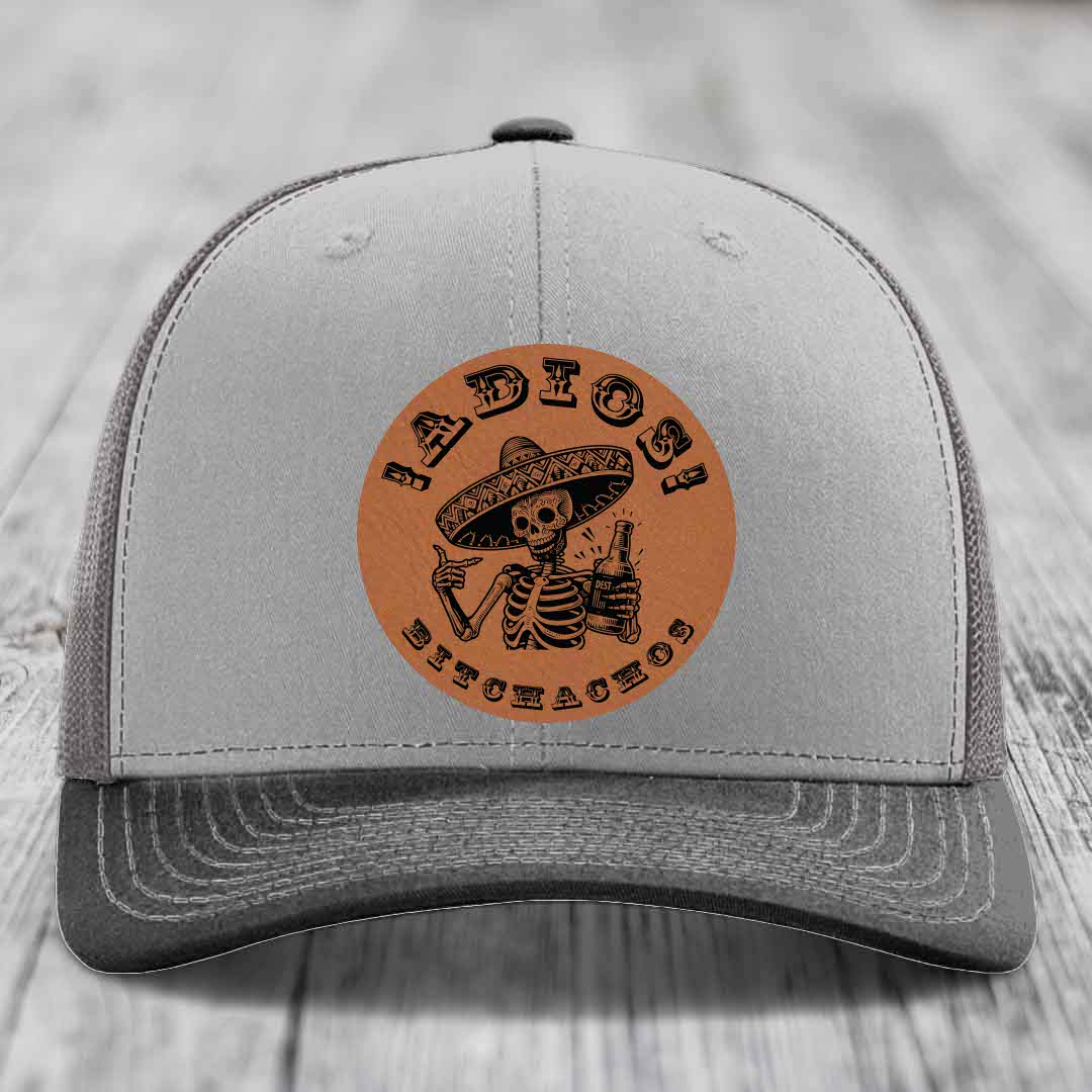 Adios Bitchachos - Leather Patch Hat - Rawhide to Black Patch - Richardson 112 Snapback Trucker Hat