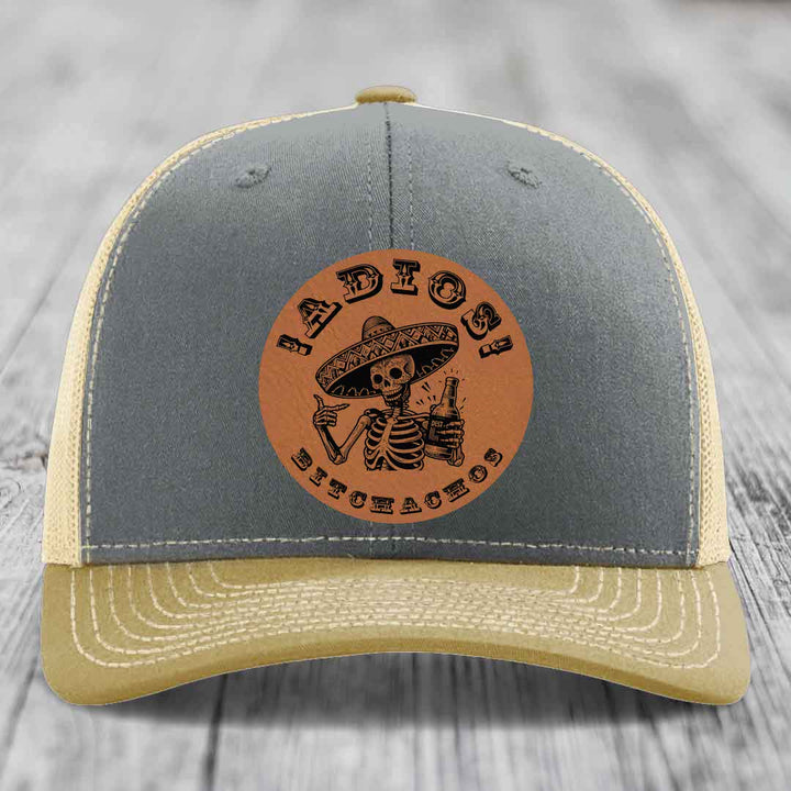 Adios Bitchachos - Leather Patch Hat - Rawhide to Black Patch - Richardson 112 Snapback Trucker Hat